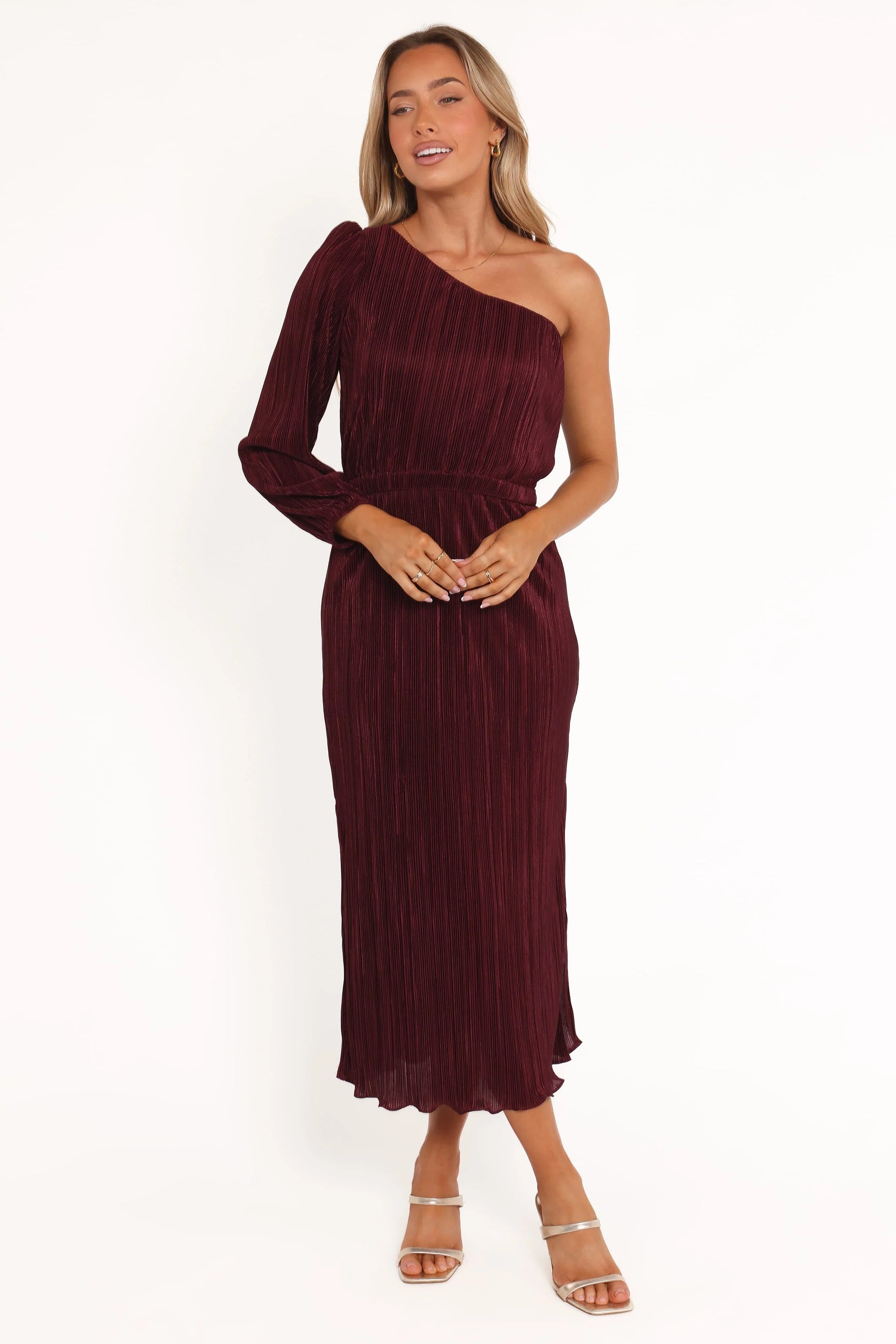 pontee one shoulder pleated midi dress Pontee One Shoulder Pleated Midi Dress