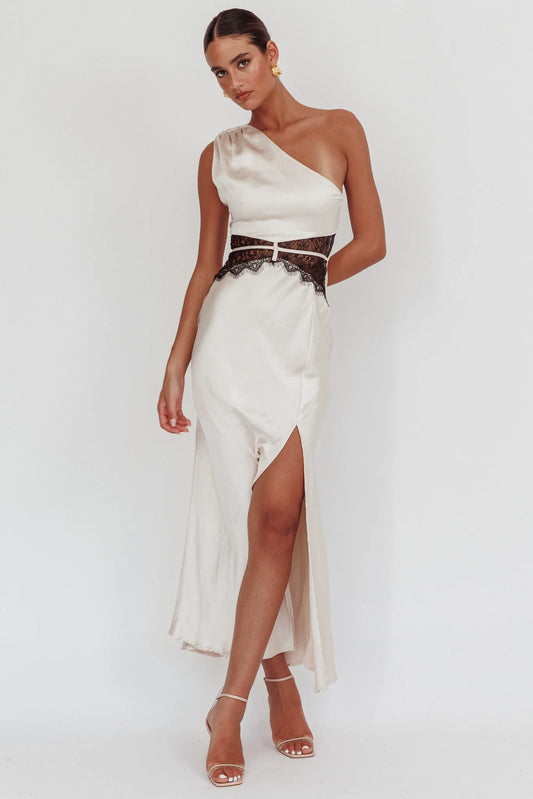 Tarly Lace Waist One-Shoulder Maxi Dress Champagne