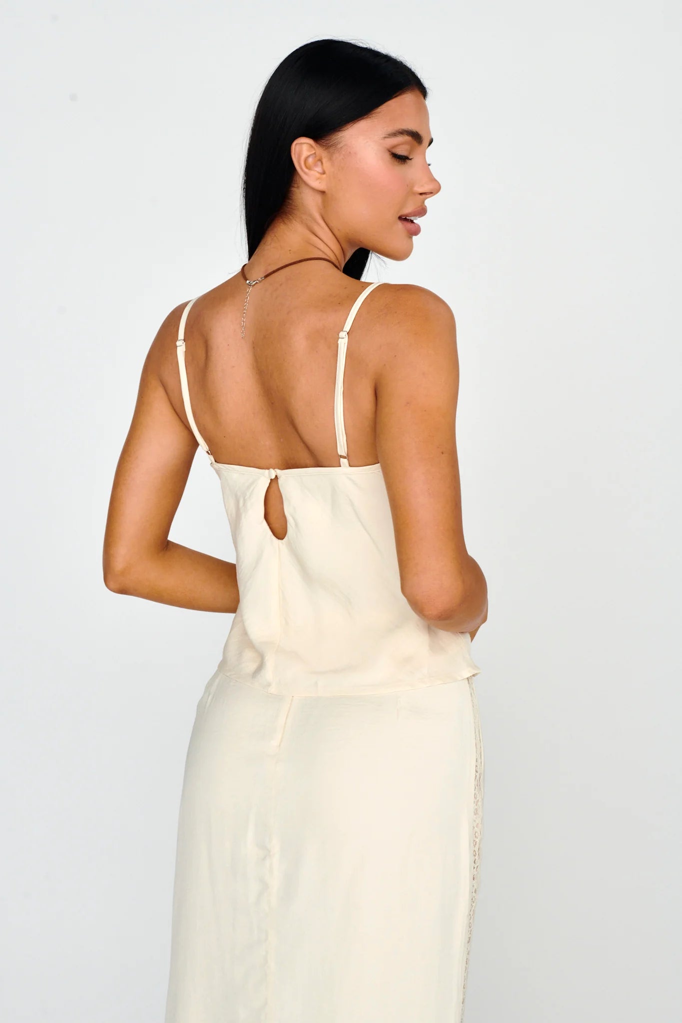 Pammy Lace Trim Top Oyster
