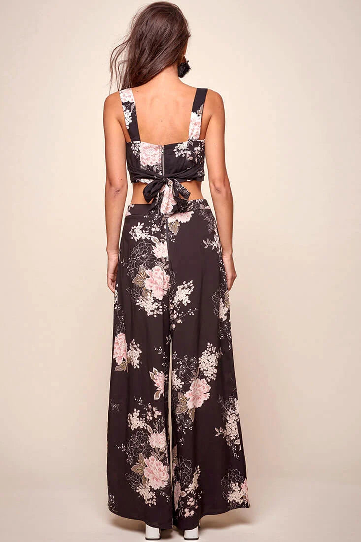 Cicely Floral Wide Leg Pants Black