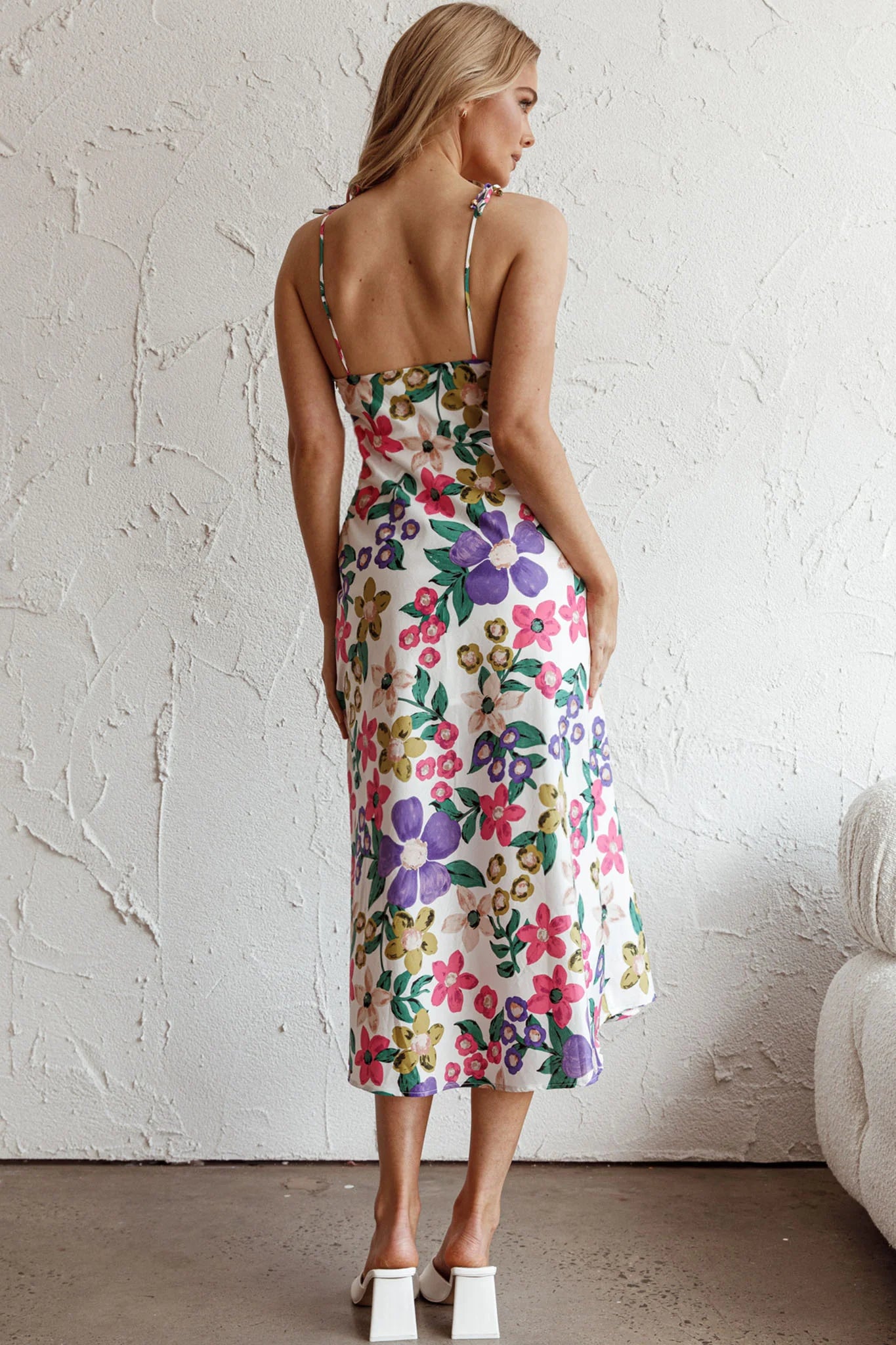 Clovelly Tied Shoulder Midi Dress Flower White