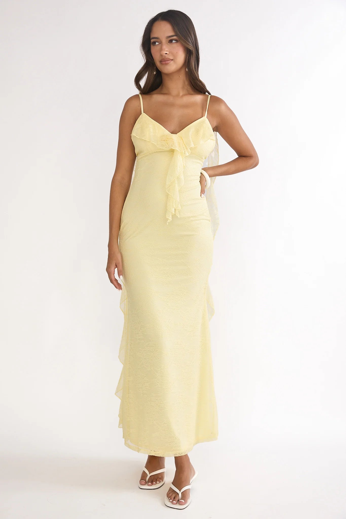 Sunspell Ruffle Trim Lace Maxi Dress Butter