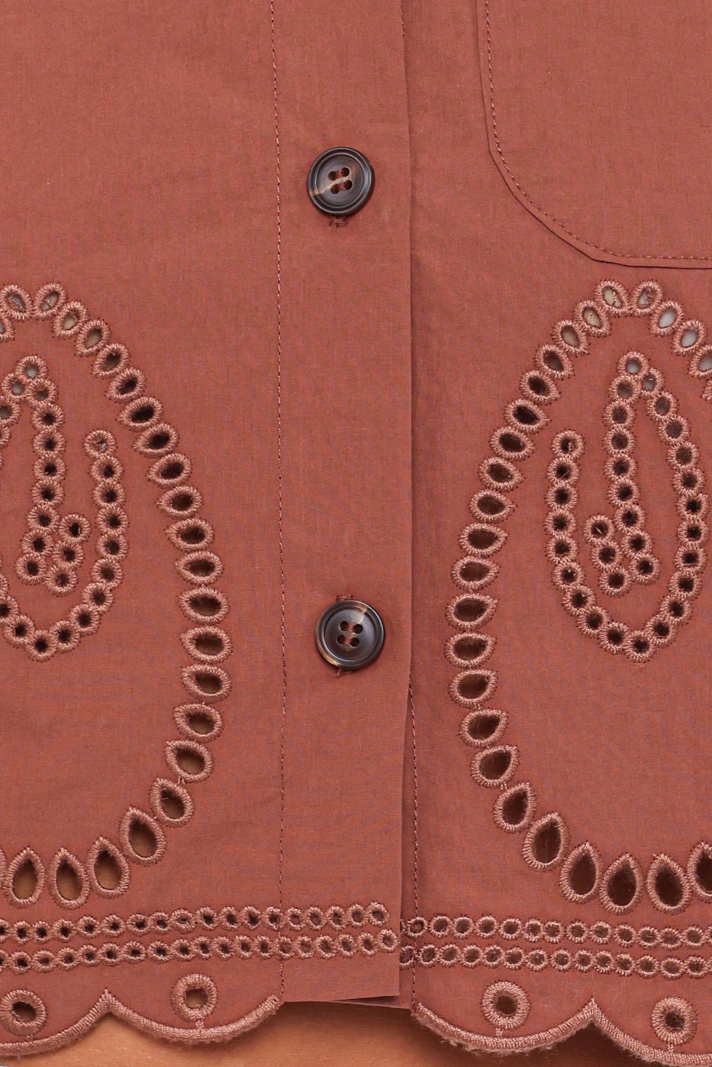 Williams Cropped Eyelet Button Up Shirt - Brown