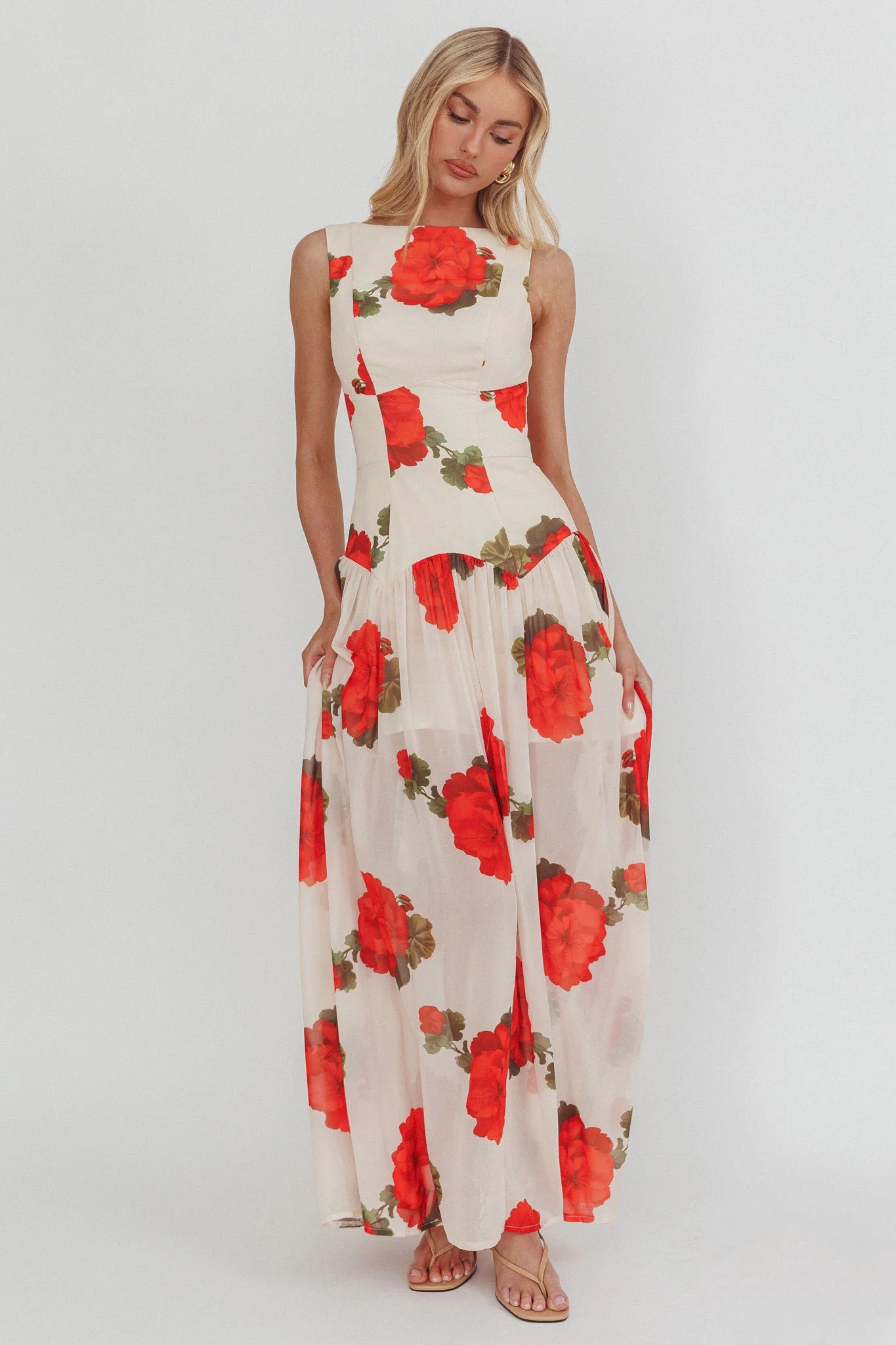 Opulent Low Back Maxi Dress Floral Rose