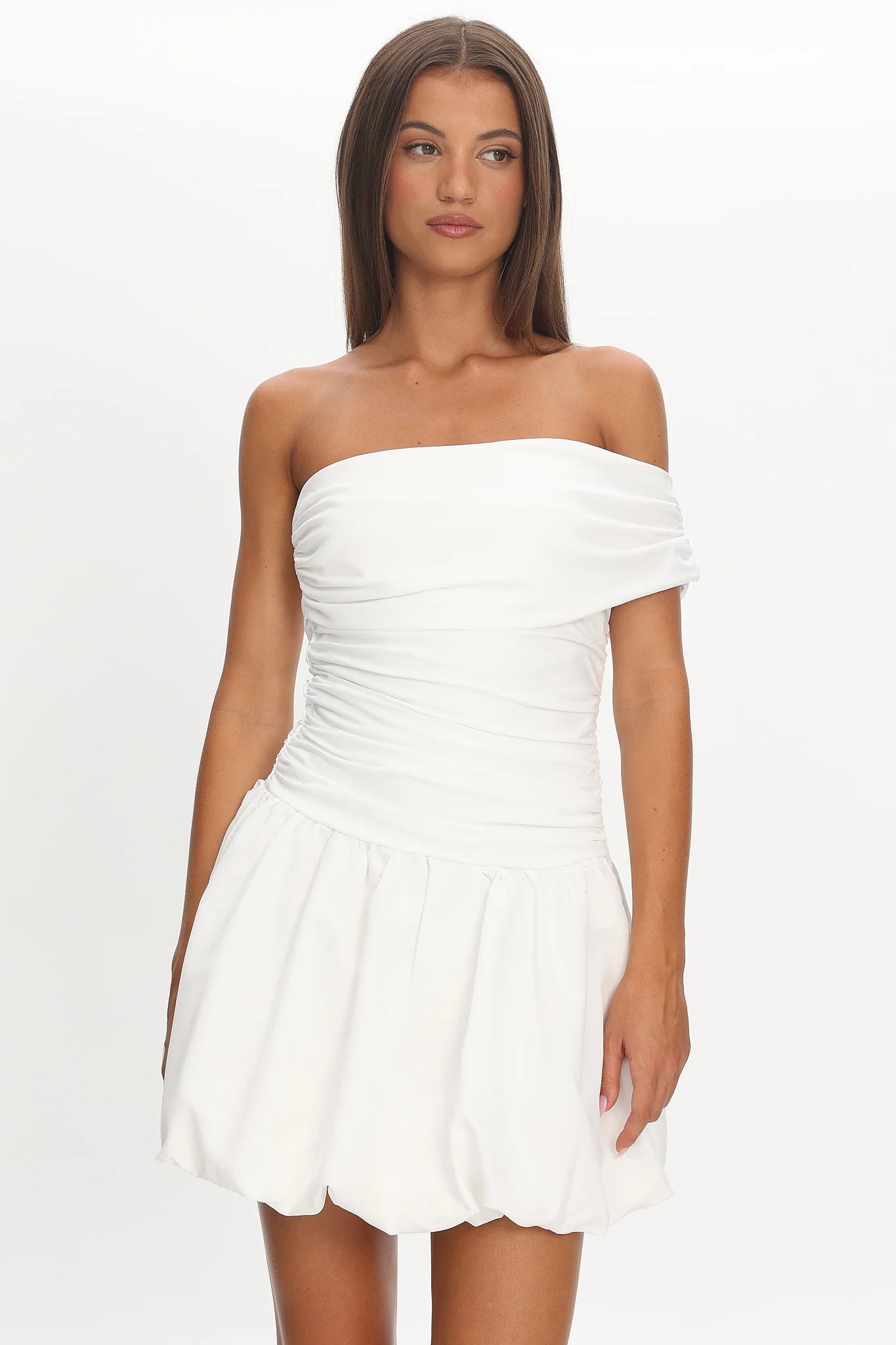 Dalayla One-Sleeve Balloon Skirt Mini Dress White