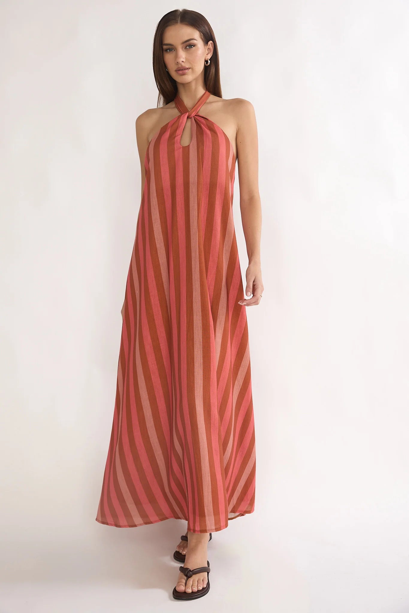 Cheer Backless Halter Maxi Dress Pink Multi