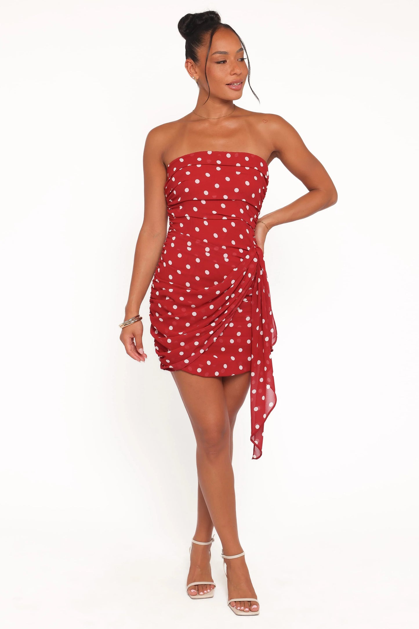 Kristen Strapless Mini Dress - Red Polka Dot