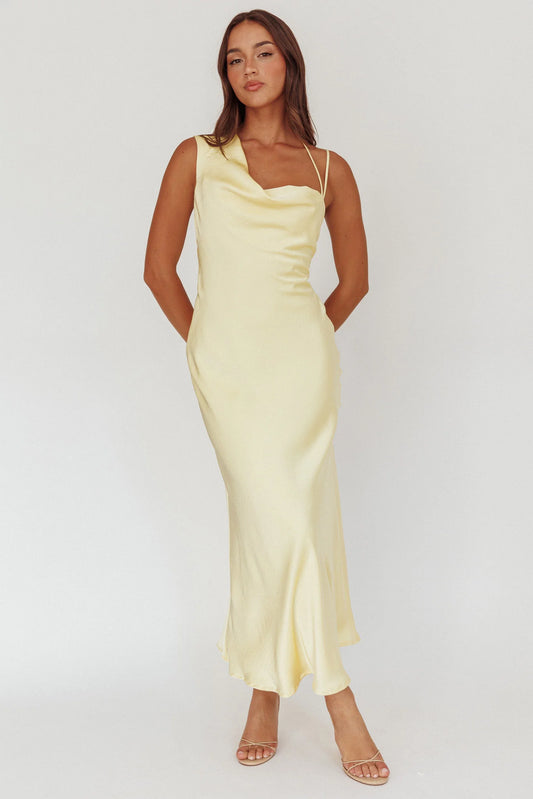 Eros Asymmetric Cowl Neck Maxi Dress Butter
