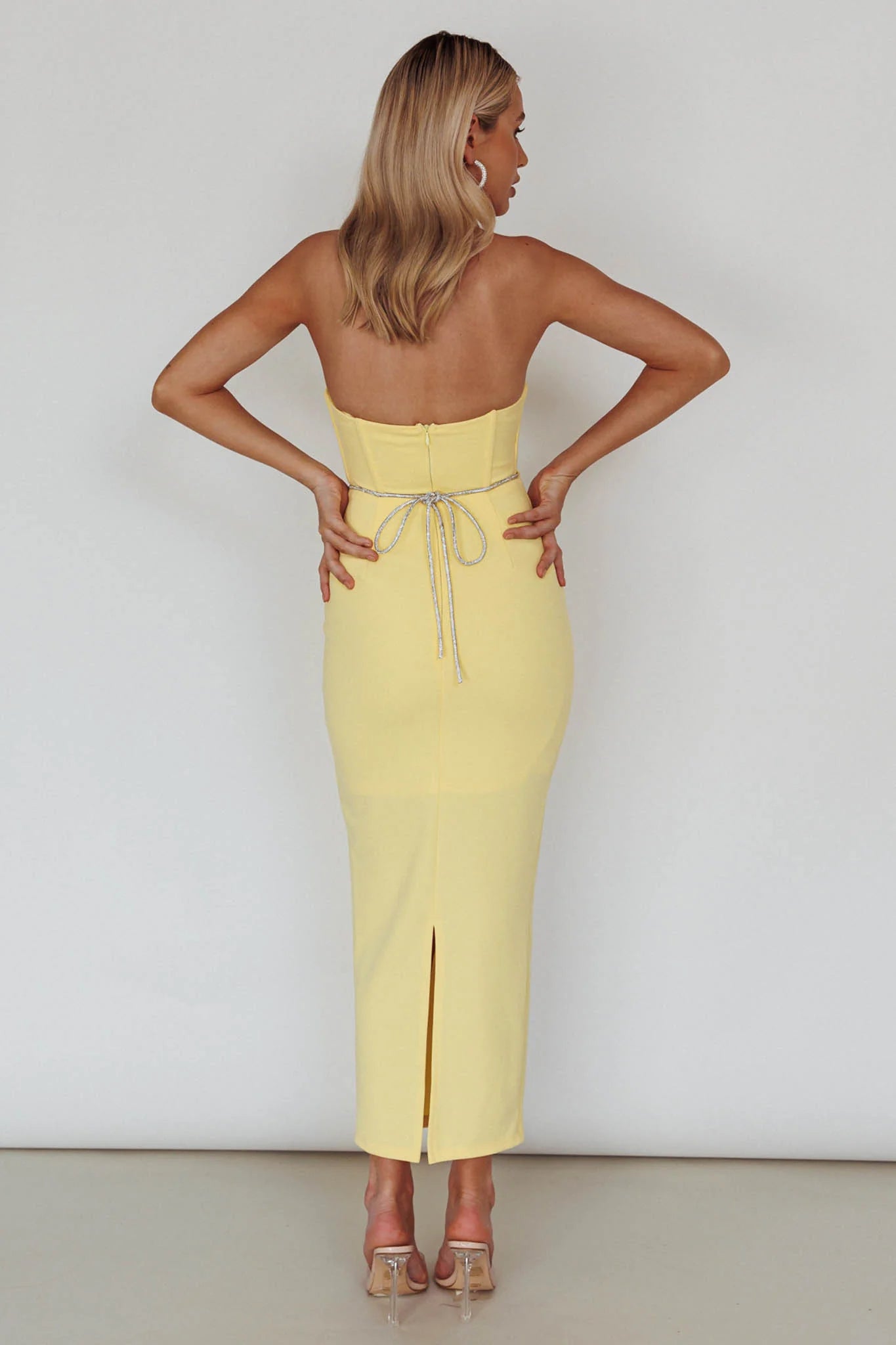 Nohemi Strapless Diamante Midi Dress Yellow
