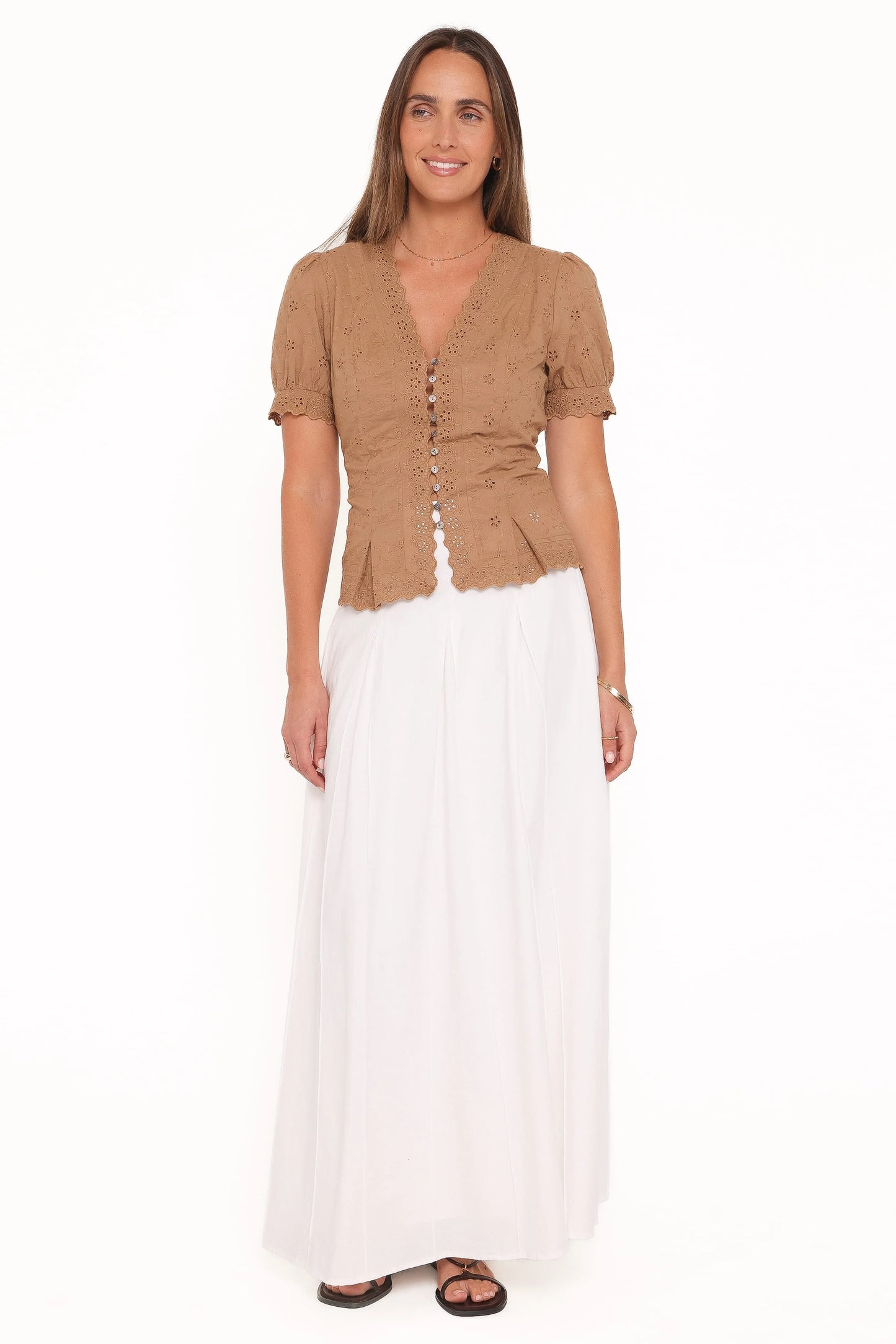 Lorraine Eyelet Top - Brown