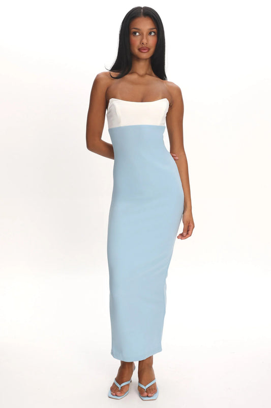 Regent Strapless Maxi Dress Contrast Blue
