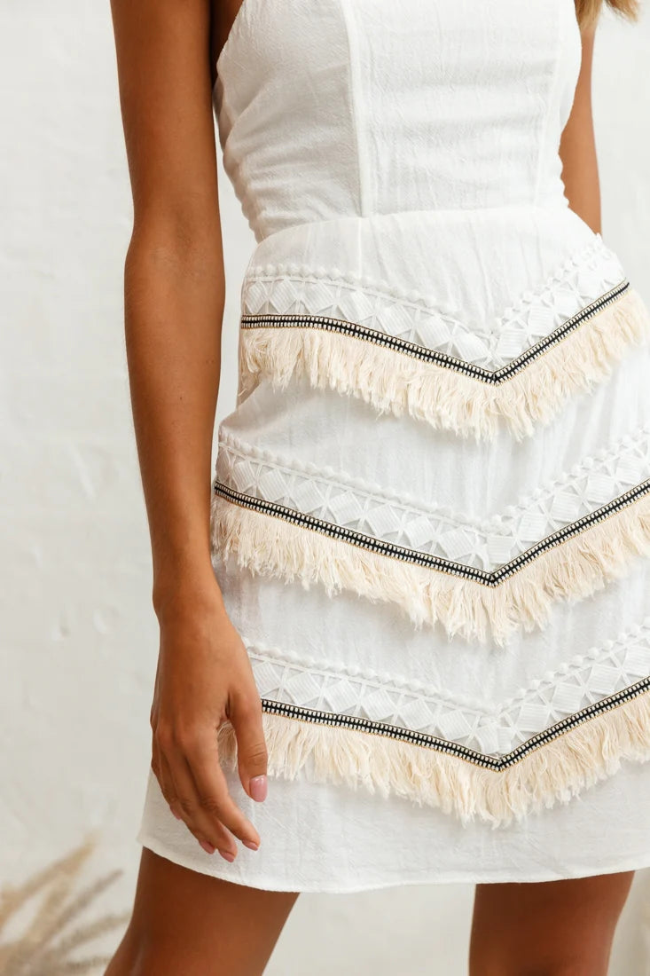 Baja Embellished Strapless Dress White