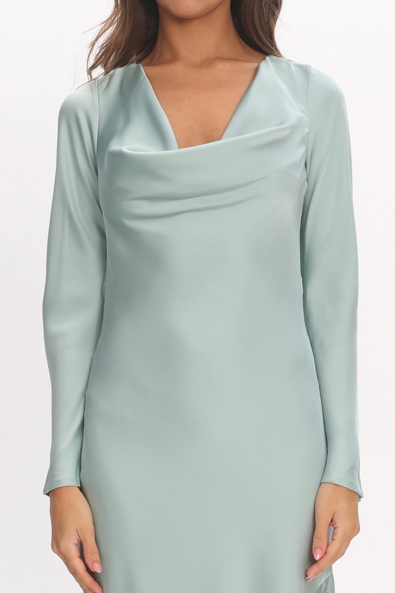 Cecilia Long Sleeve Drape Back Maxi Dress Sage