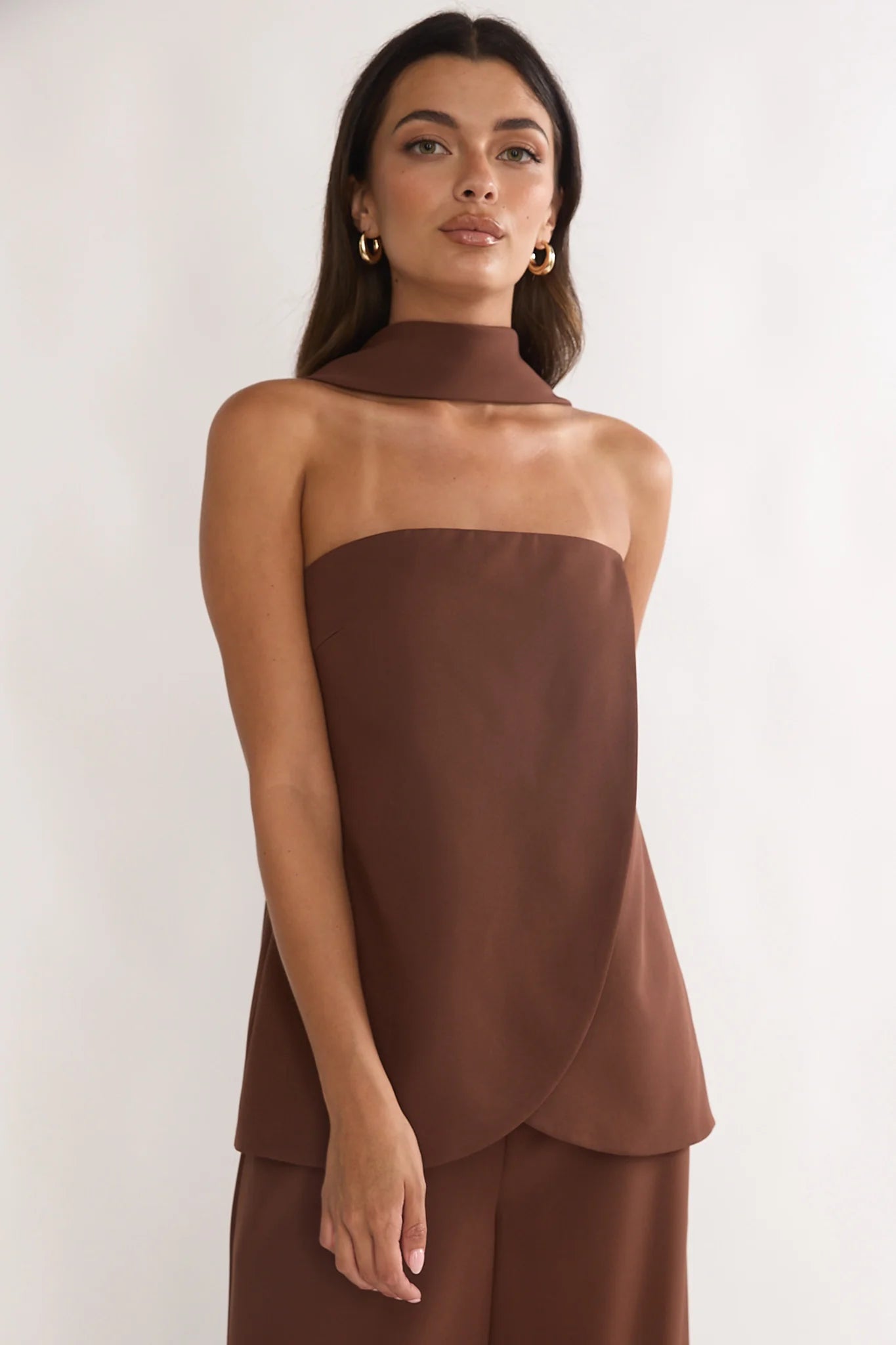 Florene Strapless Split Scarf Top Chocolate