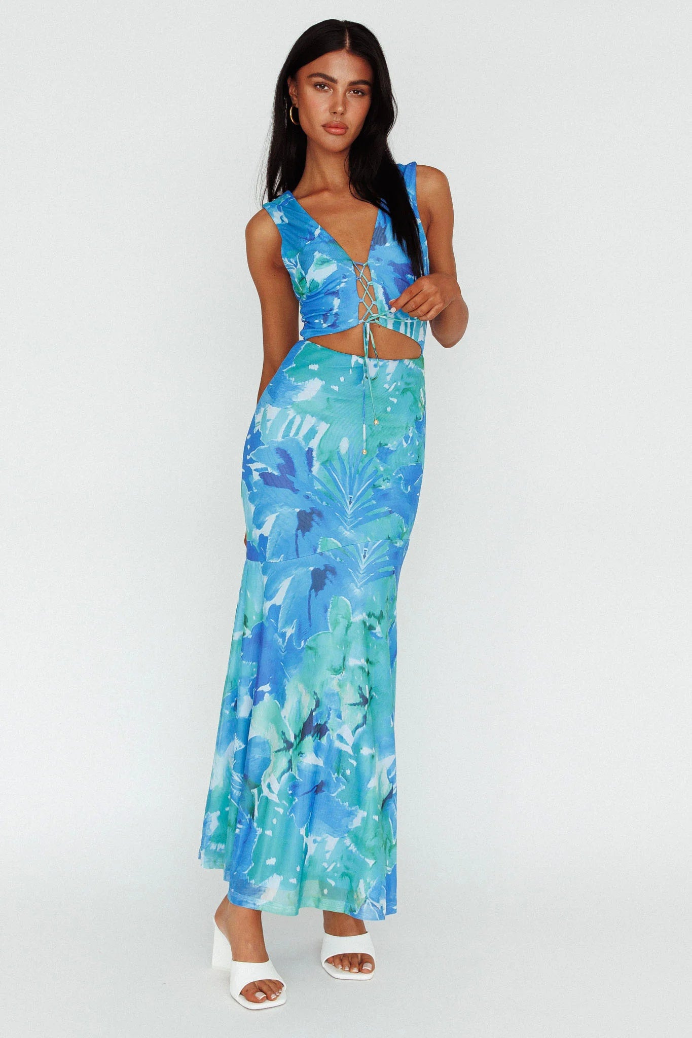 Summerlove Lace-Up Bodice Midi Dress Green