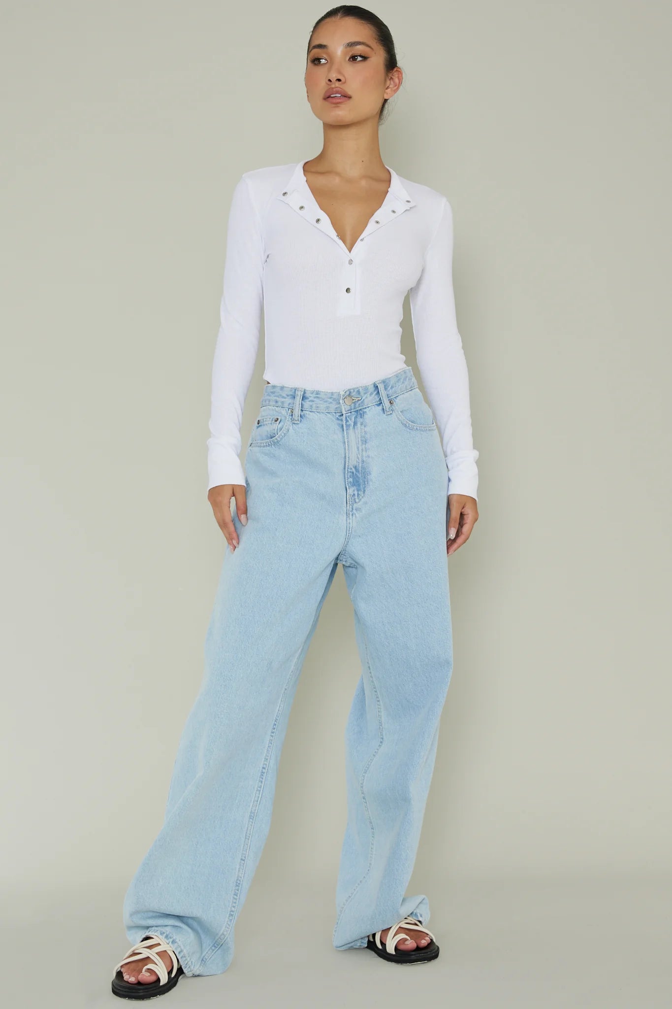 Henley Snap Front Bodysuit White