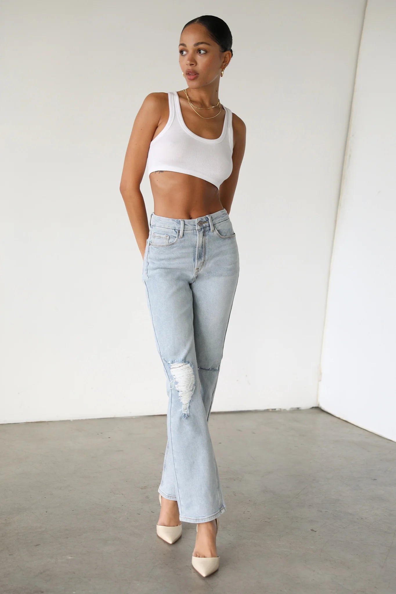 DOGMA High Rise Straight Leg Denim Jeans Light Wash