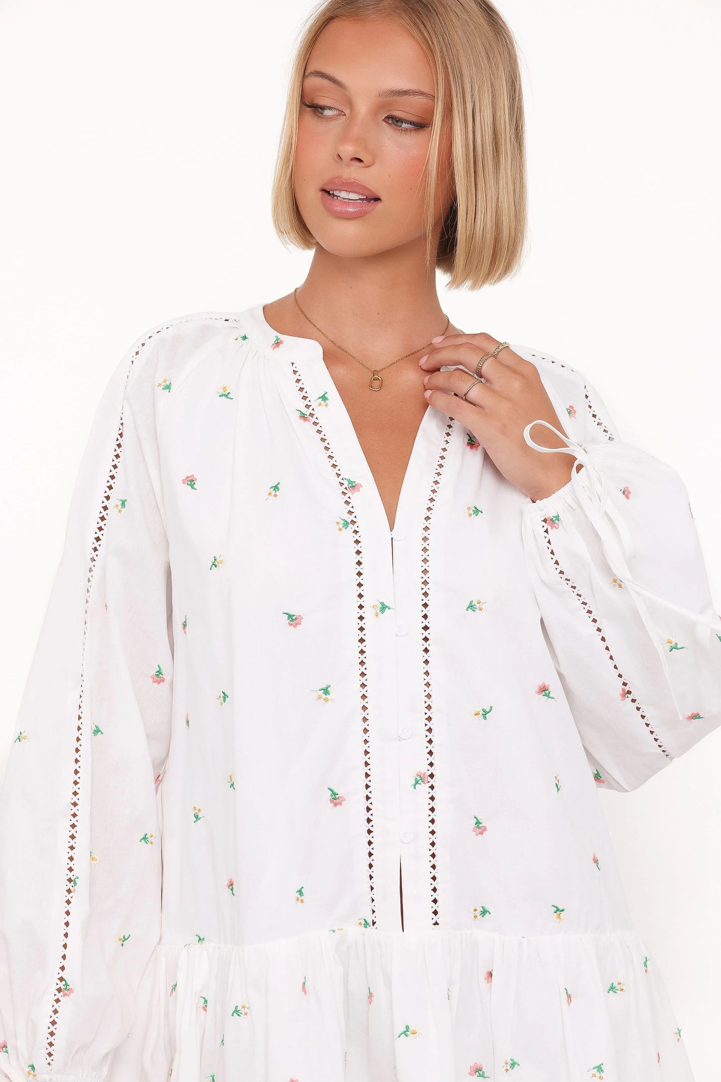 Hart Long Sleeve Mini Dress - White Floral