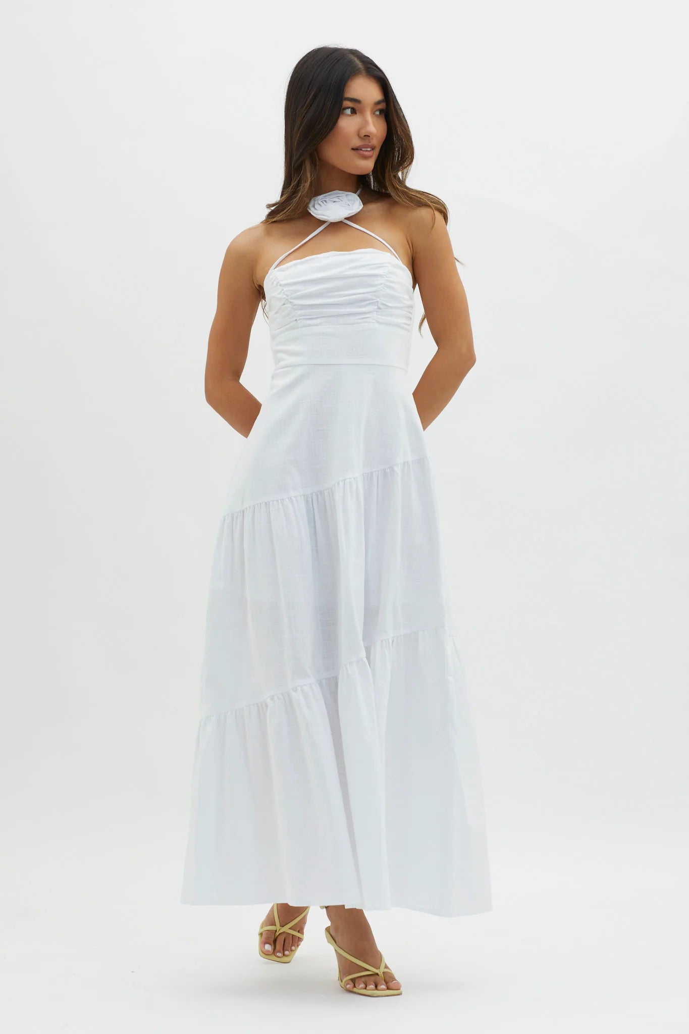 Bondi Rose Decoration Maxi Dress White