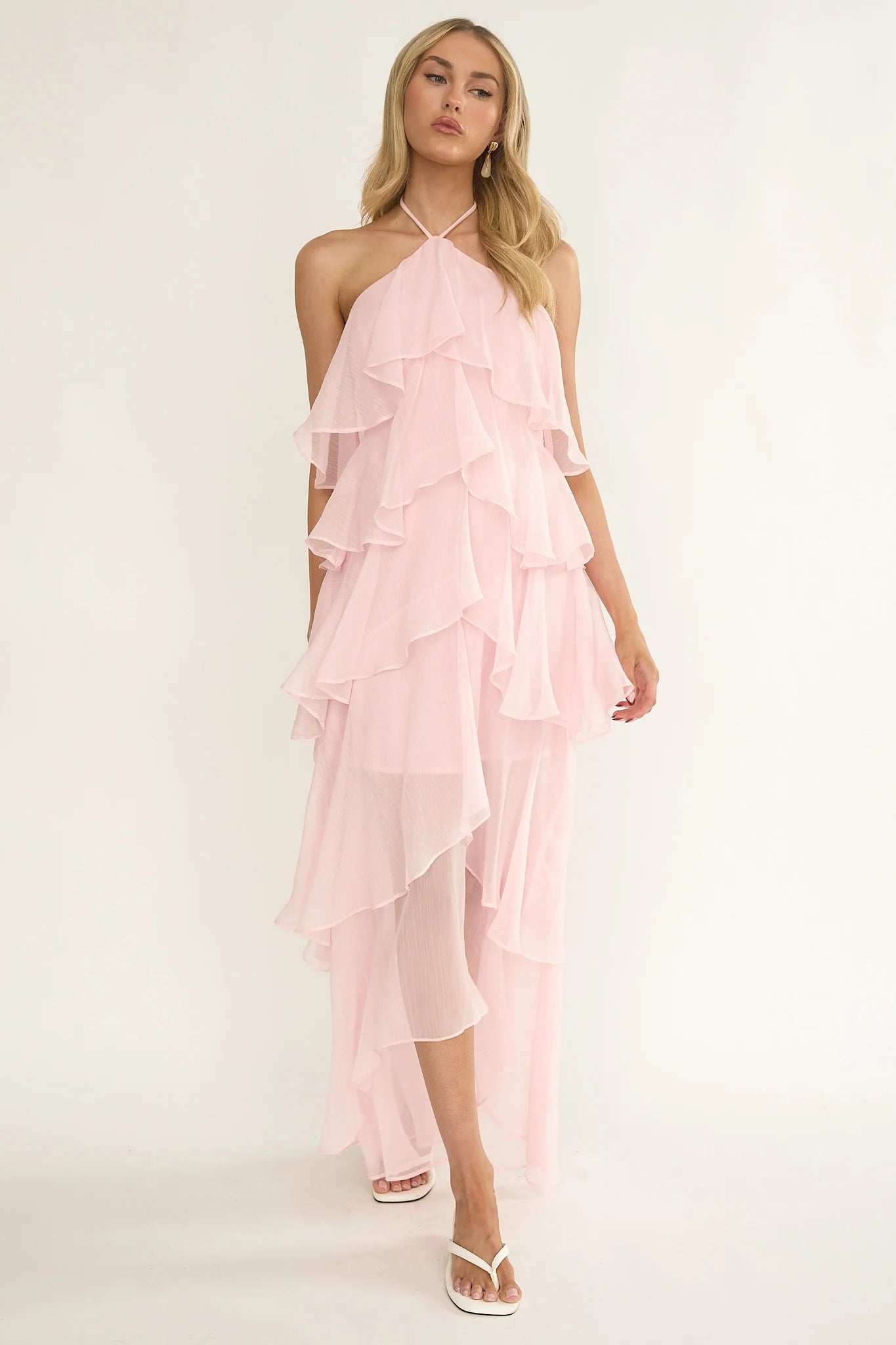 Darylyn Tiered Ruffle Maxi Dress Pink