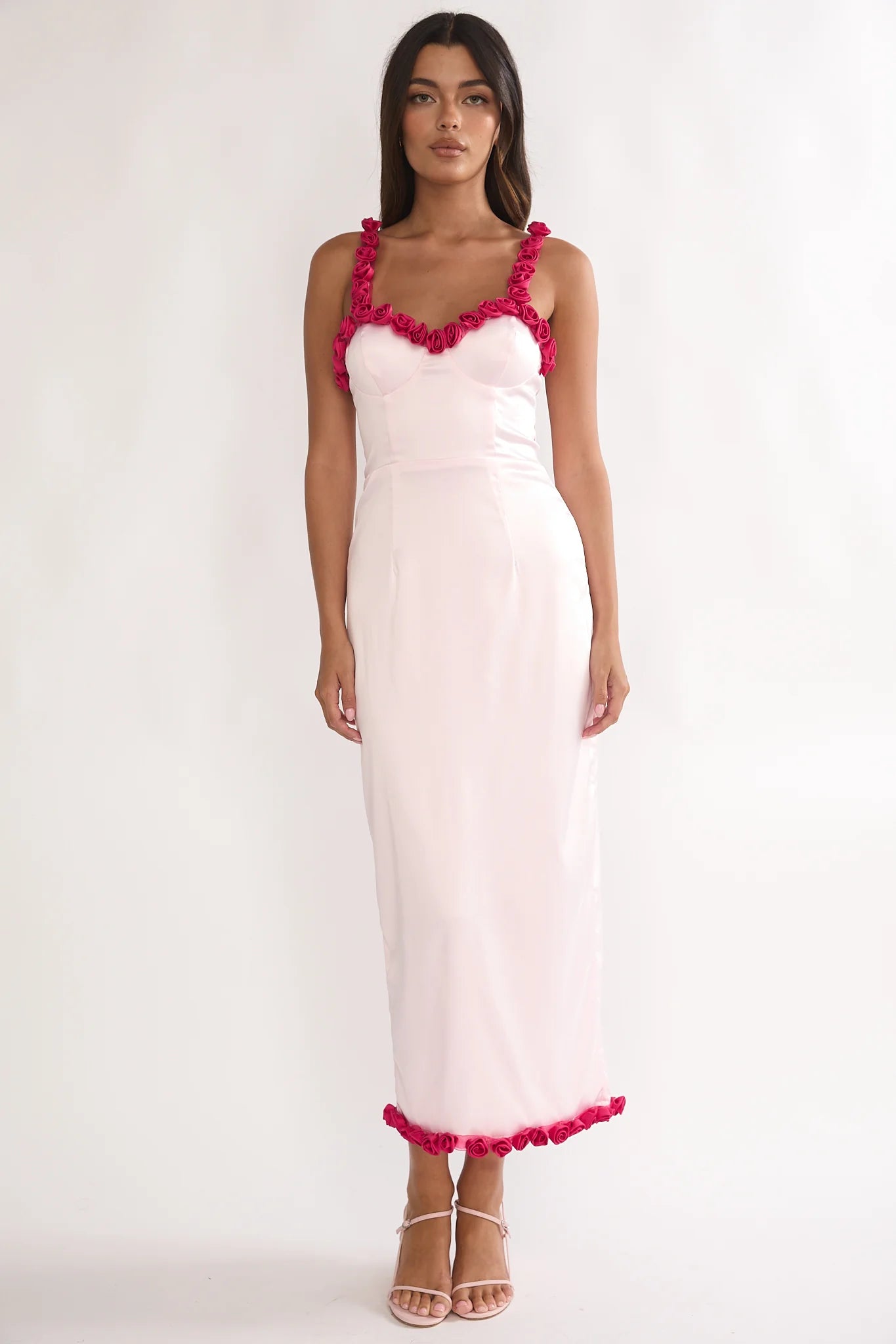 Delyse Rosette Trim Maxi Dress Pink