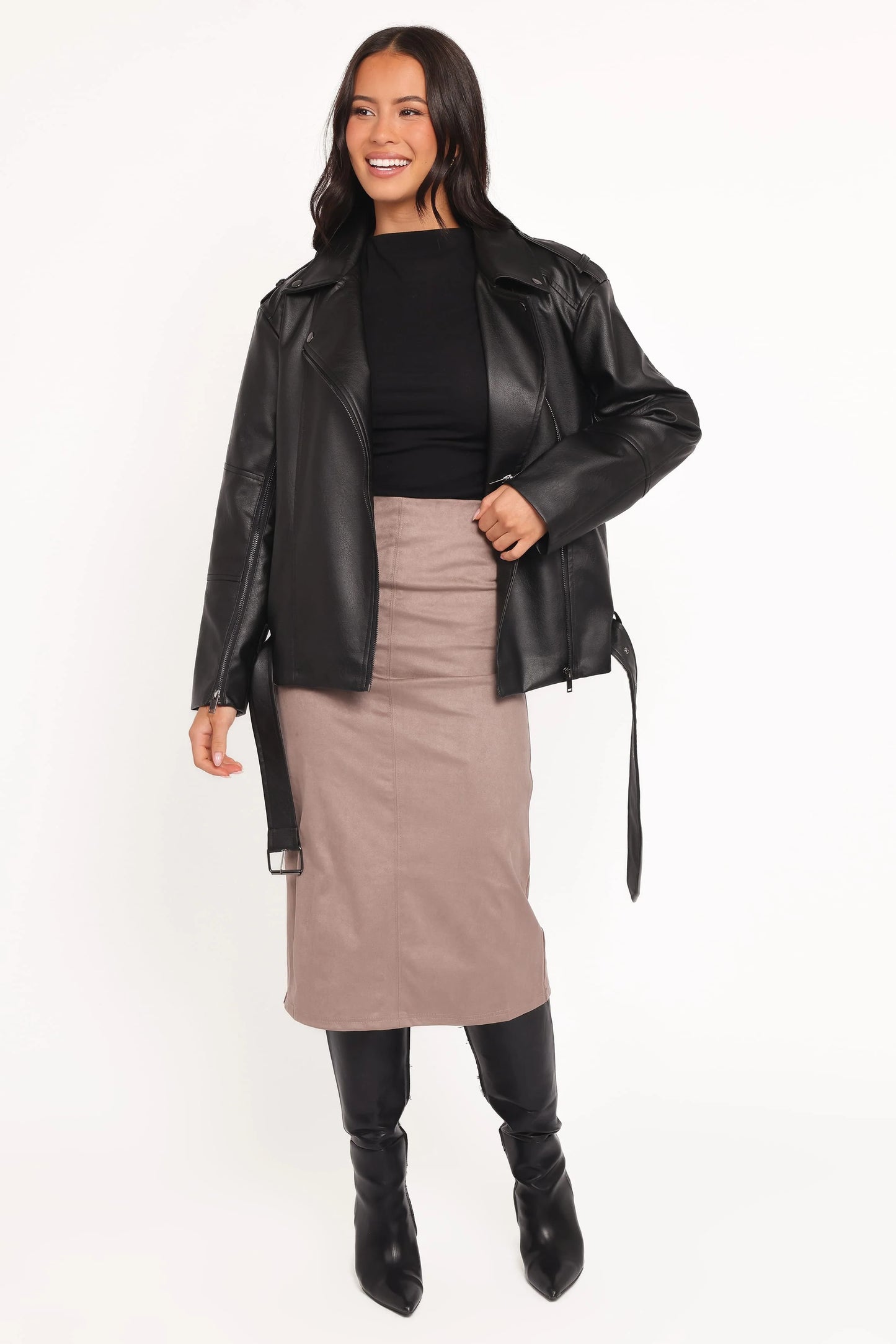 Parsons Oversized Faux Leather Moto Jacket - Black