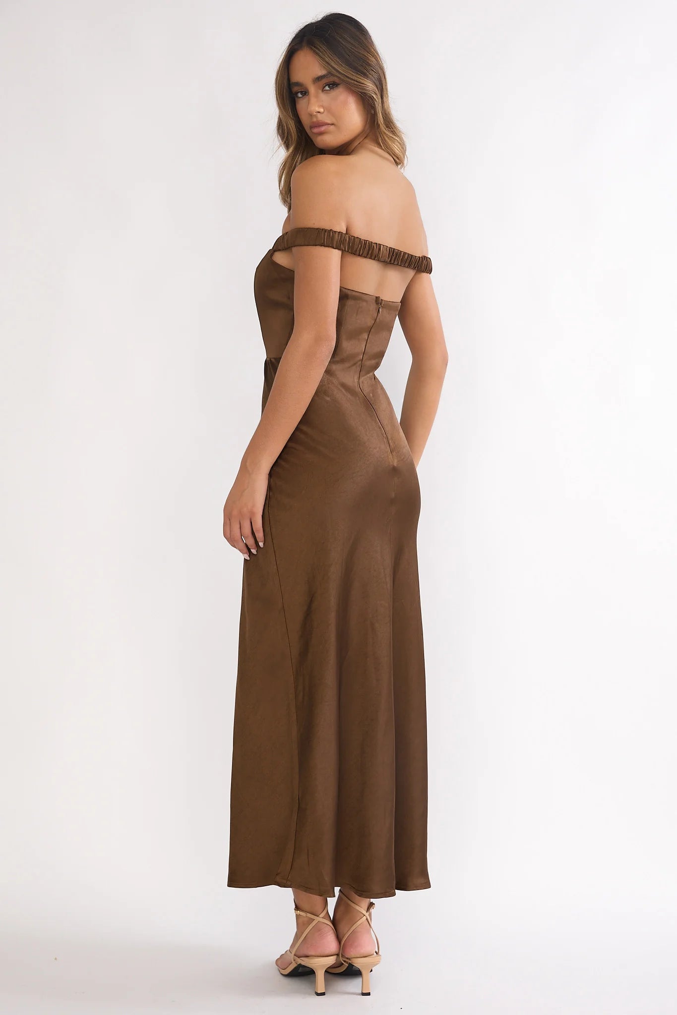 Cari Off-Shoulder Strap Maxi Dress Chocolate