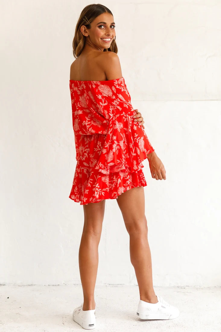Fiona Drawstring Floral Romper Red