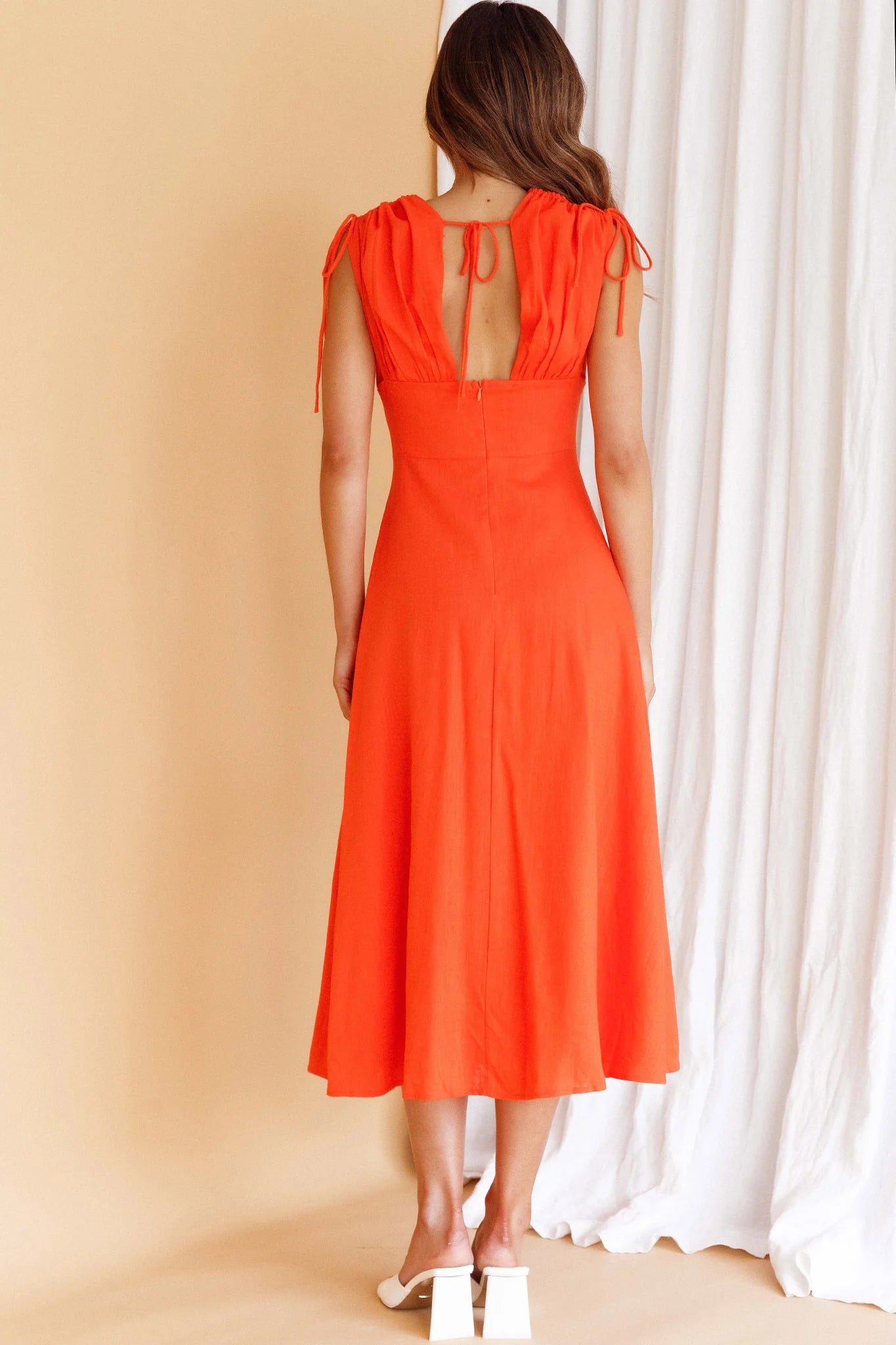Cape Cod Drawstring Accent Midi Dress Tangerine