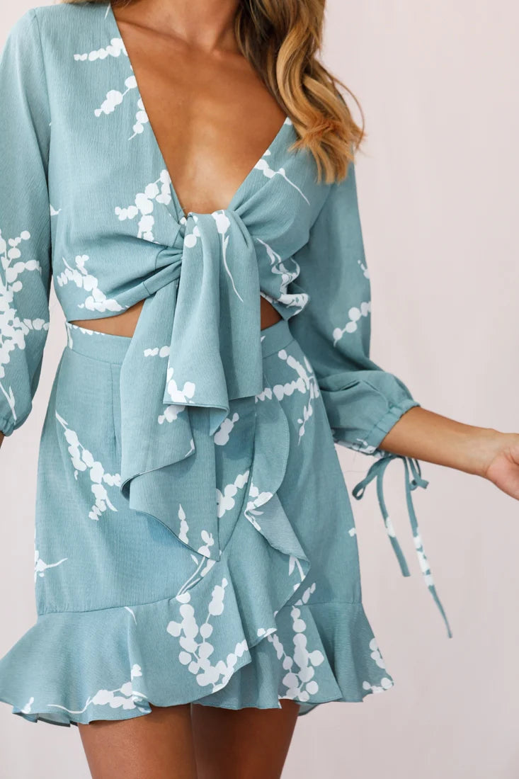 Stavroulla Tie-Front Three Quarter Sleeve Dress Sage