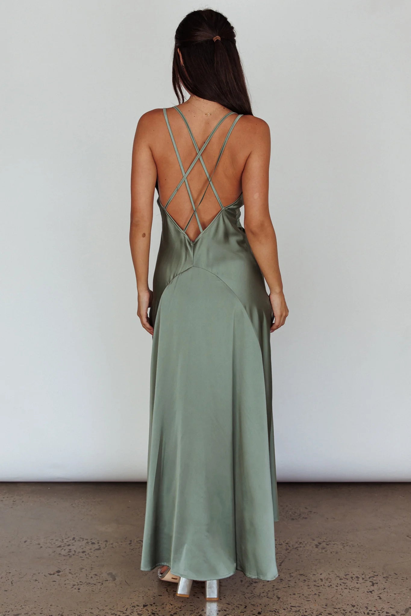 Signature Lace Trim Midi Dress Sage