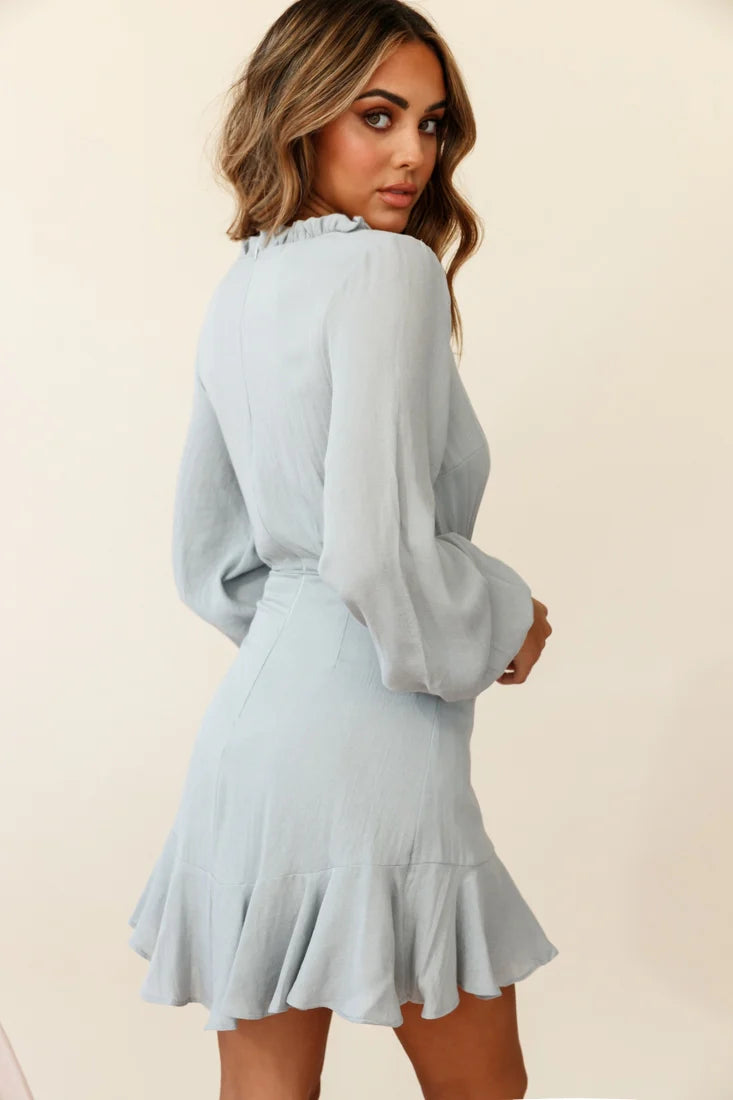 Santorini Long Sleeve String Tie Dress Grey