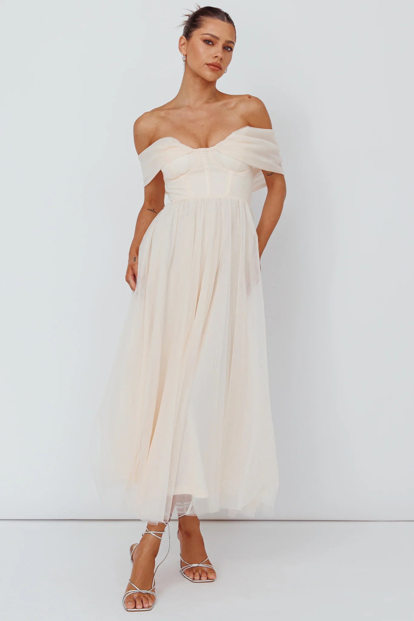 Dreamers & Lovers Off-Shoulder Maxi Dress Vanilla