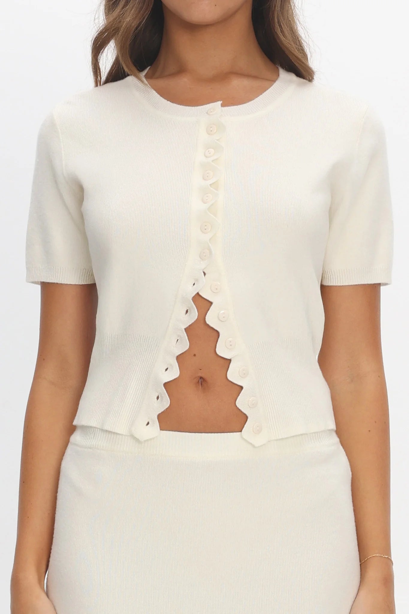 Don't Mind Scallop Edge Knit Top Cream