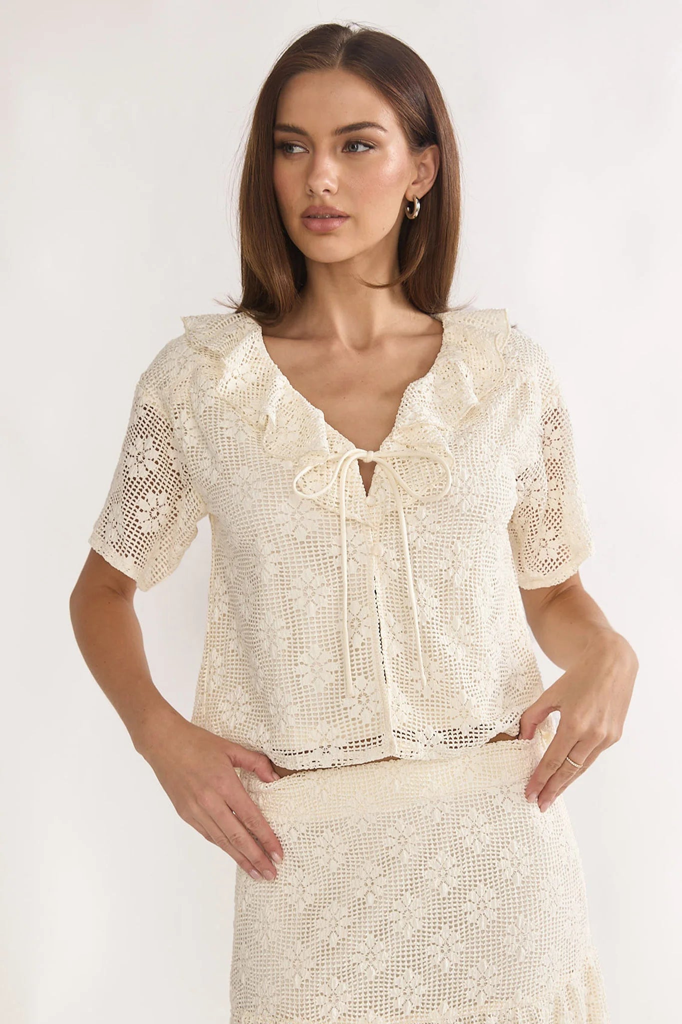 Sera Lane Crochet Tie Top Cream