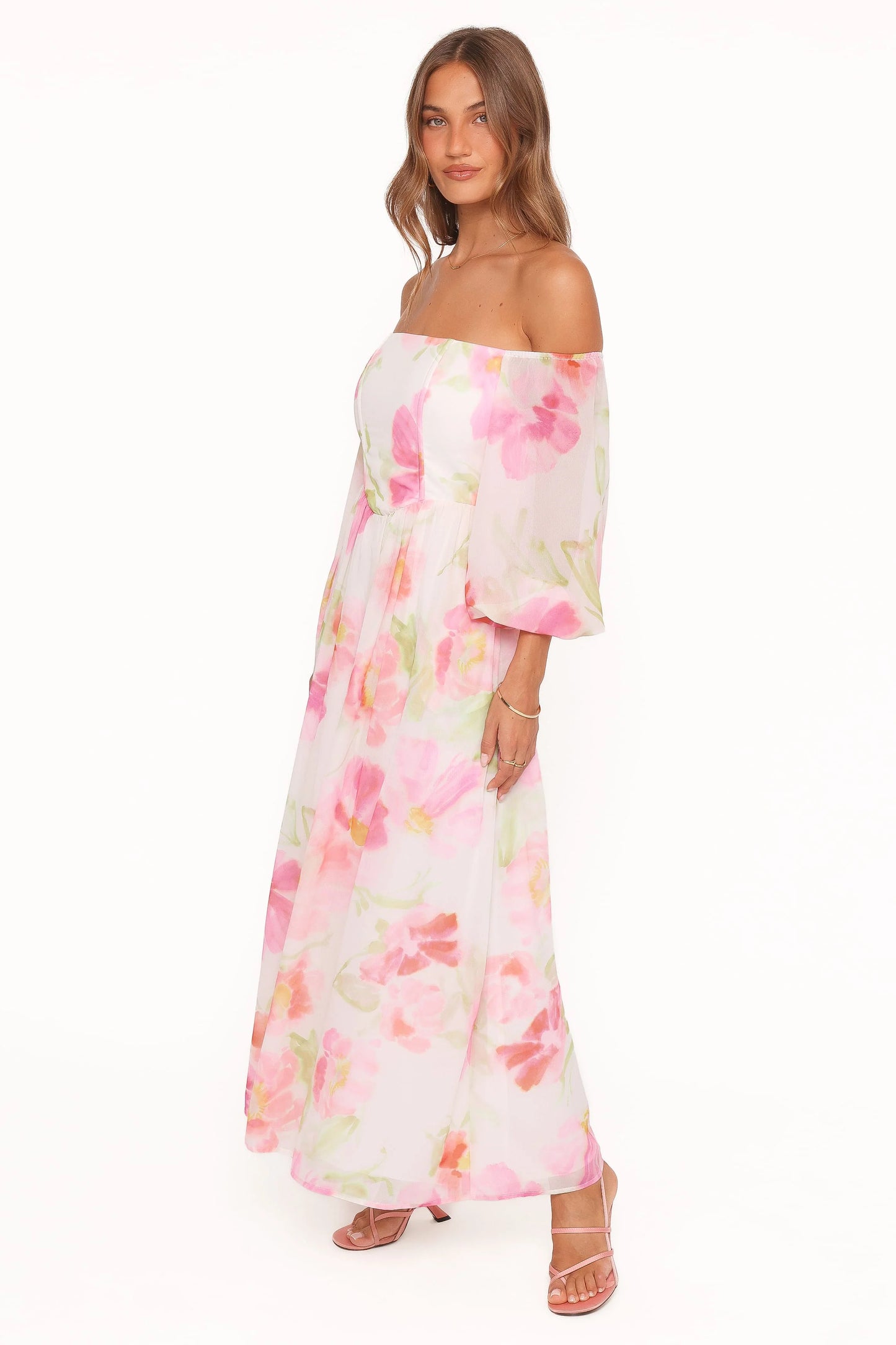 Chantel Off Shoulder Maxi Dress - Pink Garden Floral