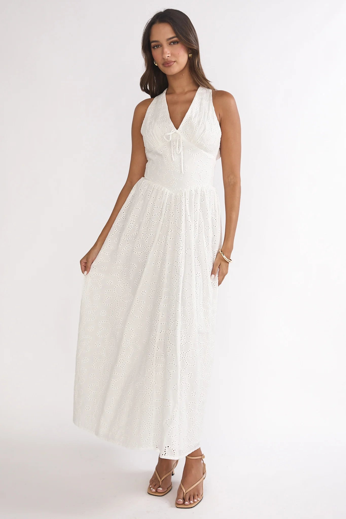 Sundrenched Halter Maxi Dress Eyelet White