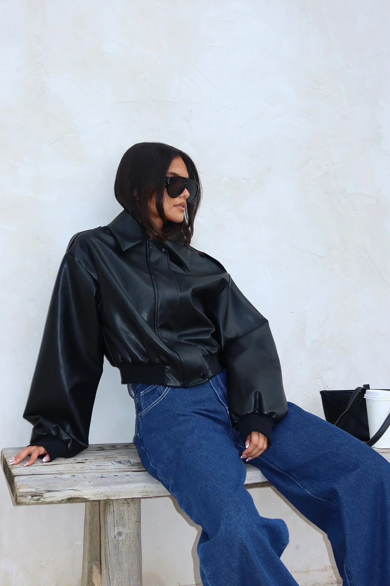 Charley Faux Leather Bomber Jacket Black