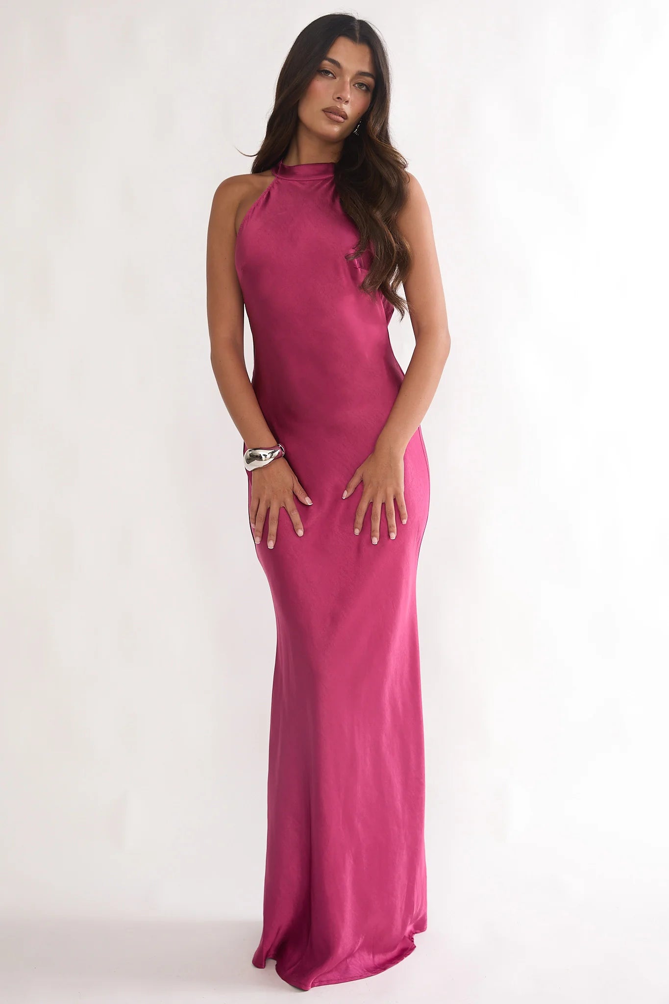 Saphirra Open Cowl Back Maxi Dress Berry