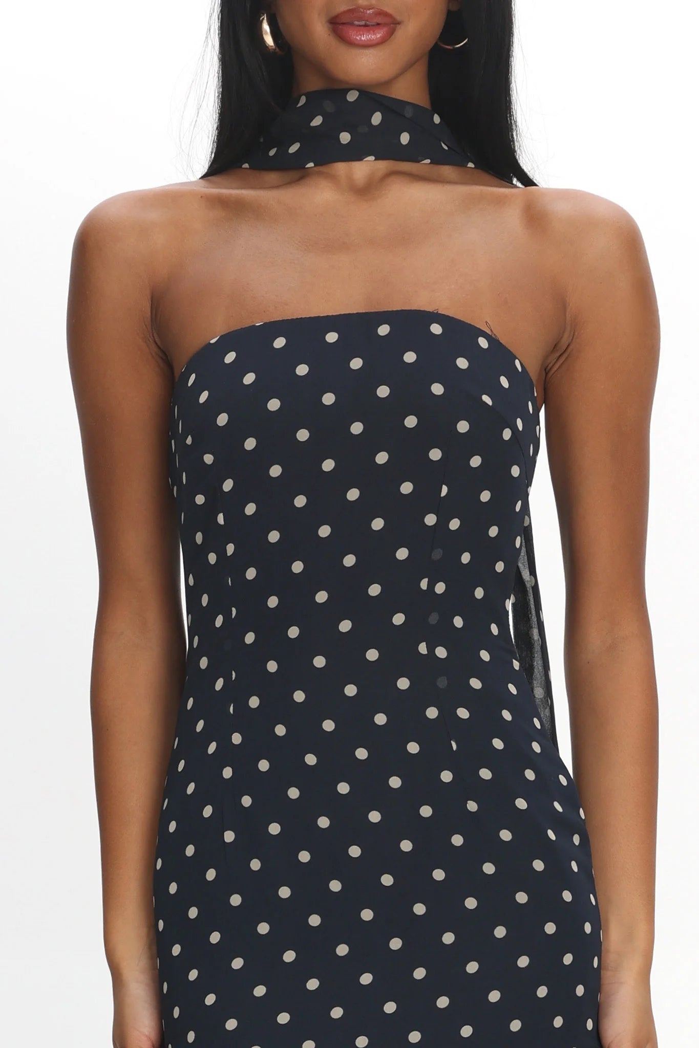 Calluna Strapless Sheer Godet Hem Maxi Dress Print Navy
