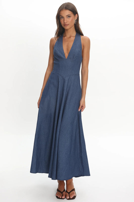 Riga Halterneck Maxi Dress Light Blue
