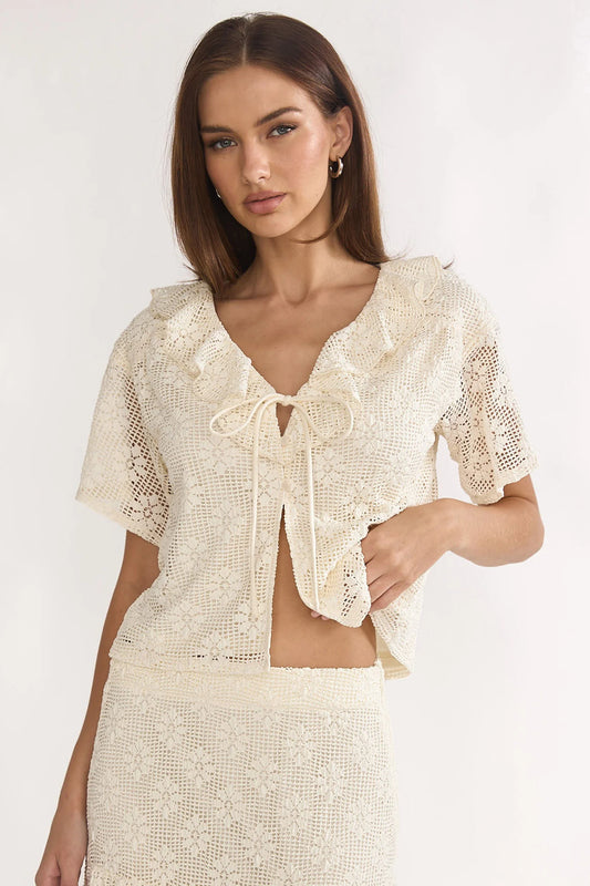 Sera Lane Crochet Tie Top Cream