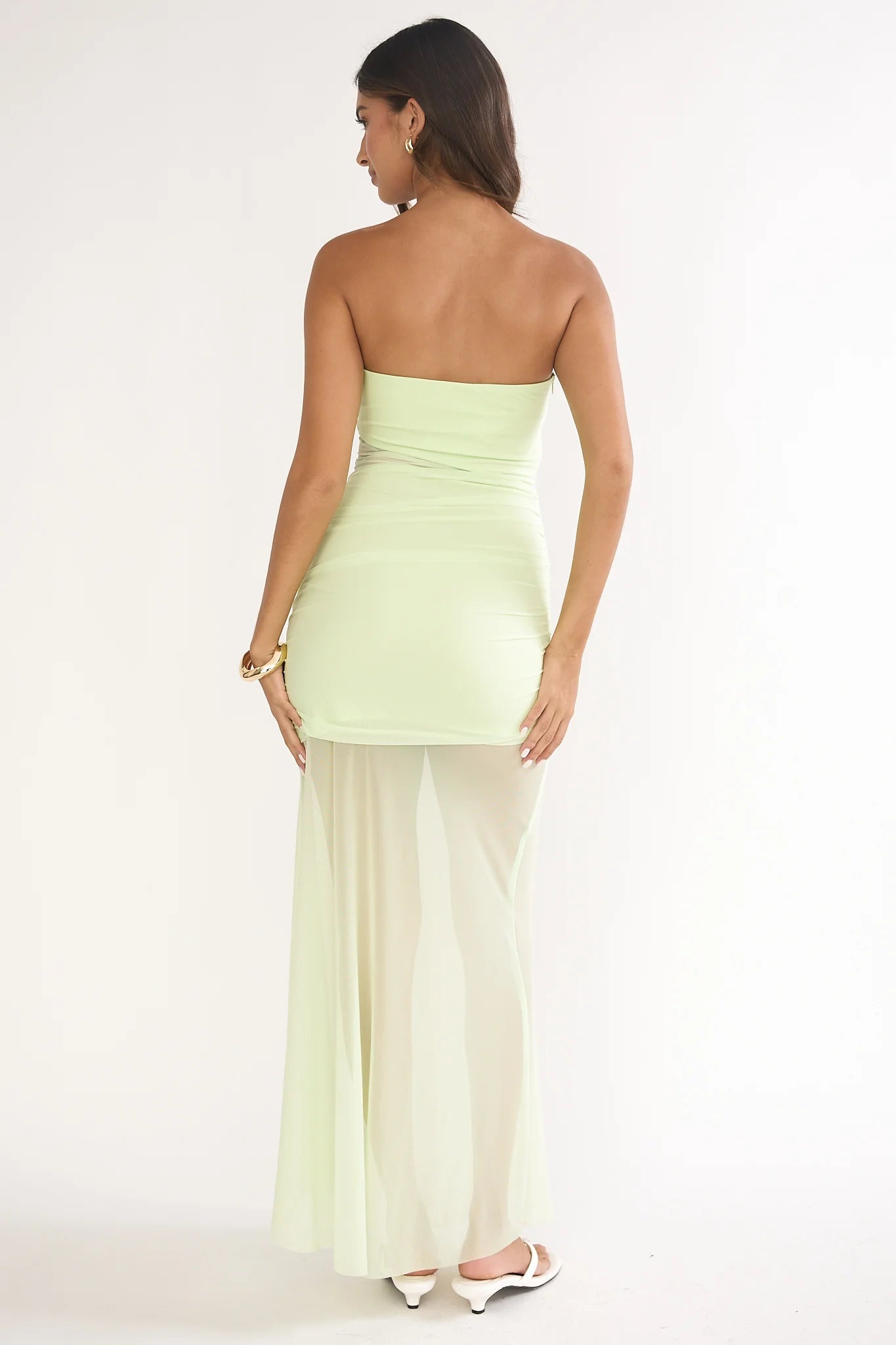 Lumiere Strapless Sheer Mesh Dress Lime