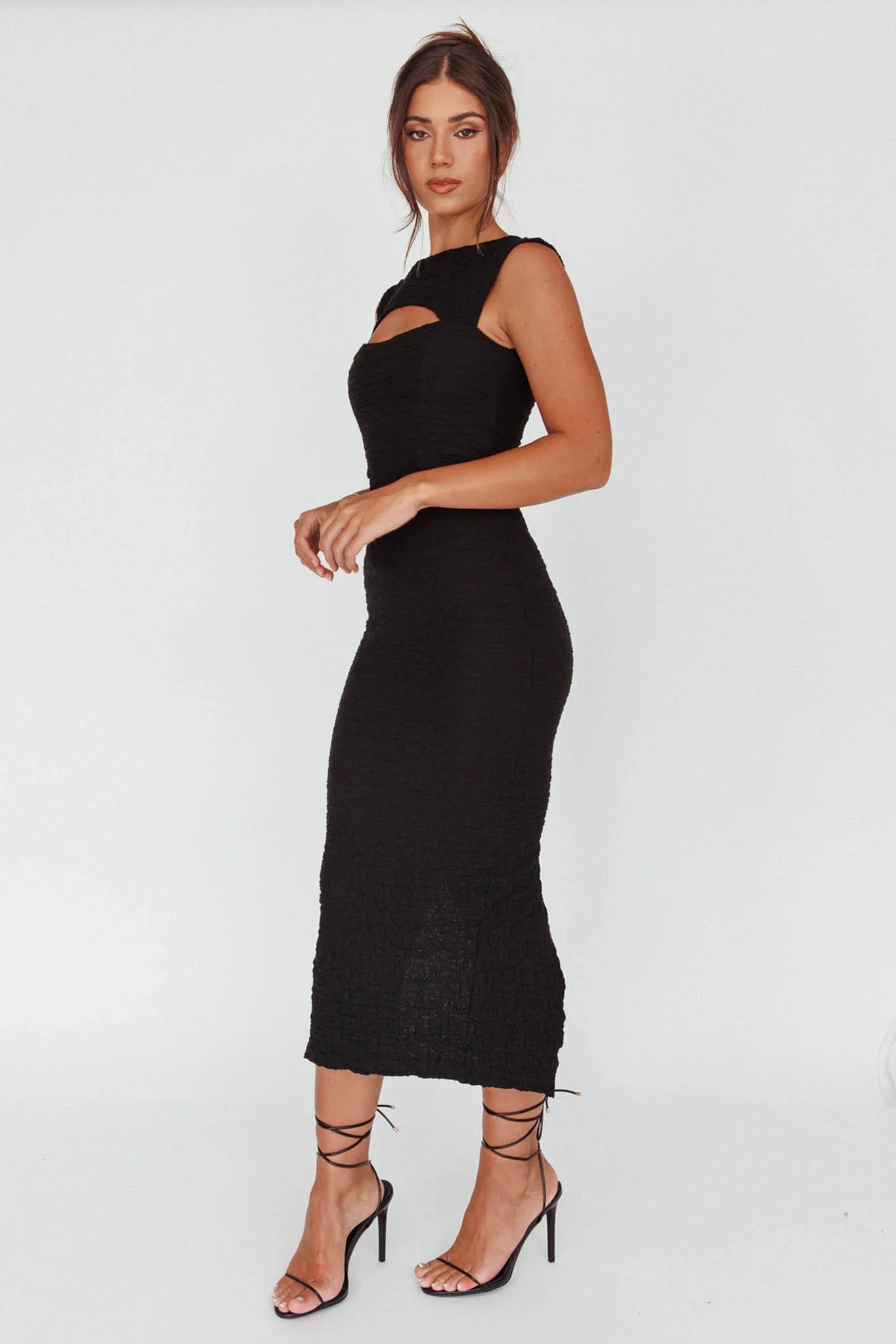 Osaka Lace-Up Back Midi Dress Black
