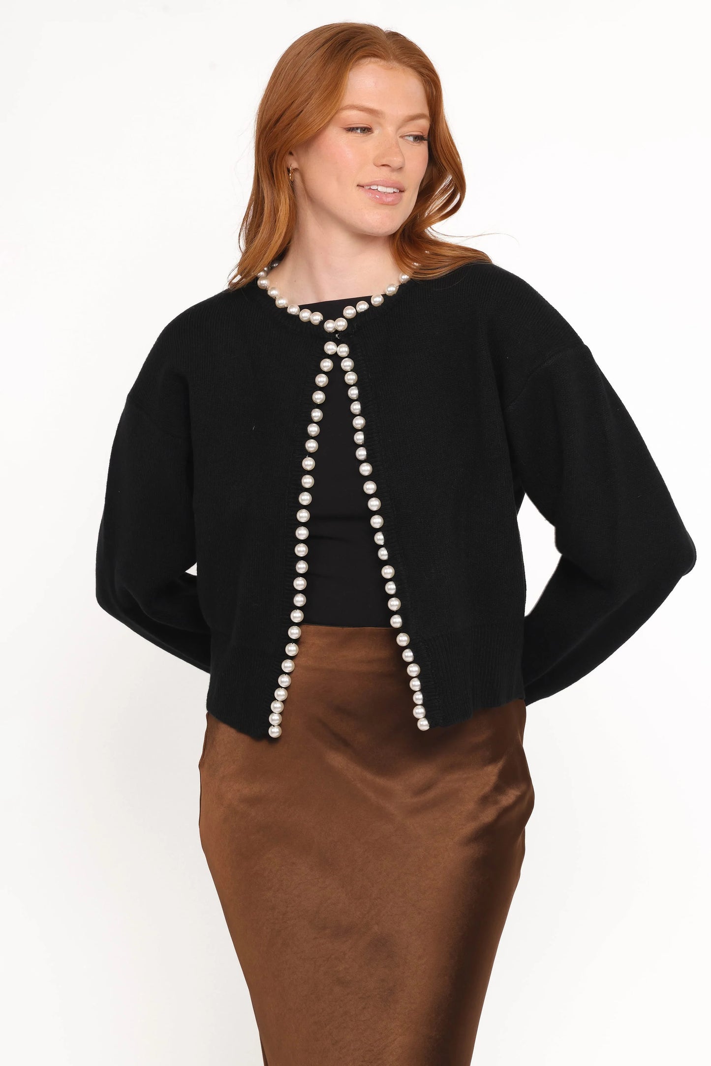 Bloom Pearl Knit Cardigan - Black