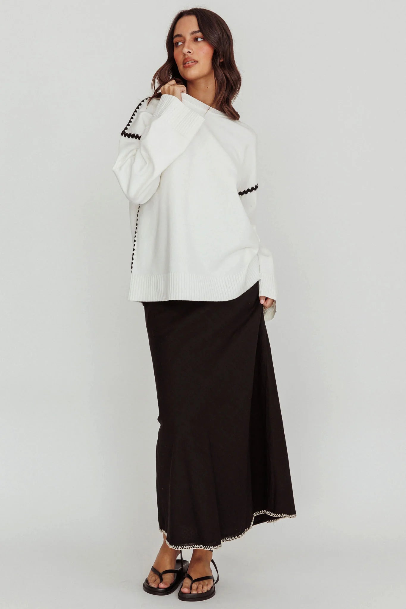 Guardian Contrast Knit Sweater Off White