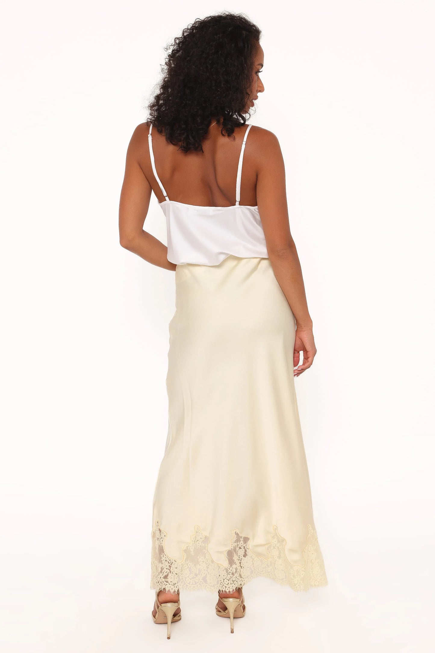 Alira Lace Trim Midi Skirt - Yellow