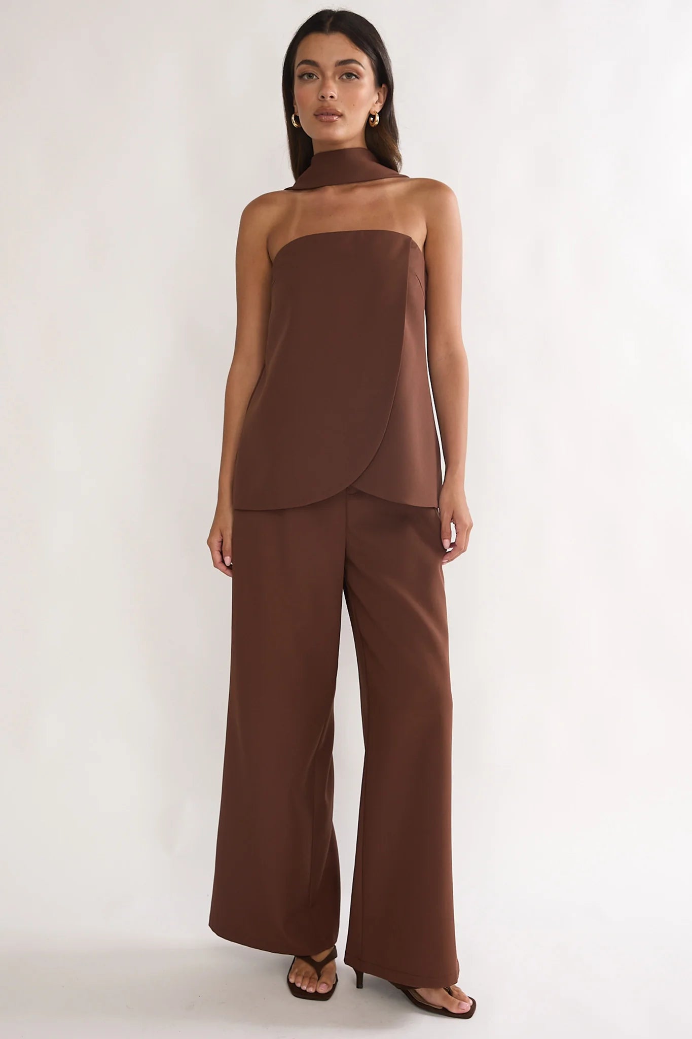 Florene Strapless Split Scarf Pants Chocolate
