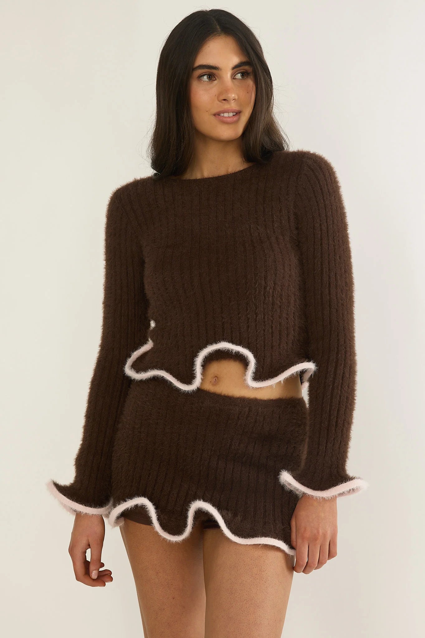 Pailin Lettuce Edge Knit Skort Brown