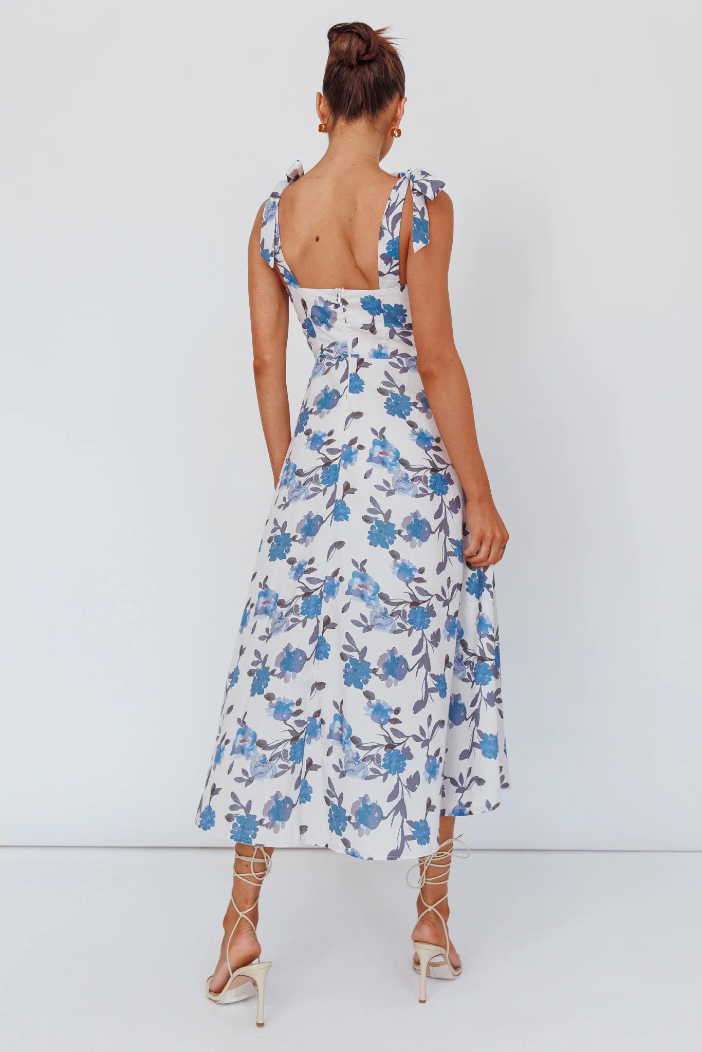 Sweet Pea Tied Bust Midi Dress Flower Blue